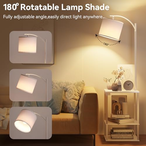 SUNMORY Floor Lamp with Table Shelves, End Side Table for Living Room