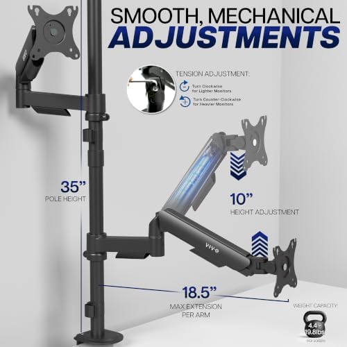 VIVO Dual Monitor Arm Extra Tall Mount for Screens up to 32 inches, Mechanical Height Adjustment, Full Articulating Heavy Duty VESA Stand with Desk C-clamp and Grommet, STAND-V012K