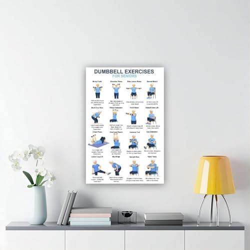 Dumbbell Exercises for Seniors 16 Step Seated And Standing Strength Workout Balance Stability Training Canvas Poster Bedroom Decor Room Decor Unframe 16x24inch