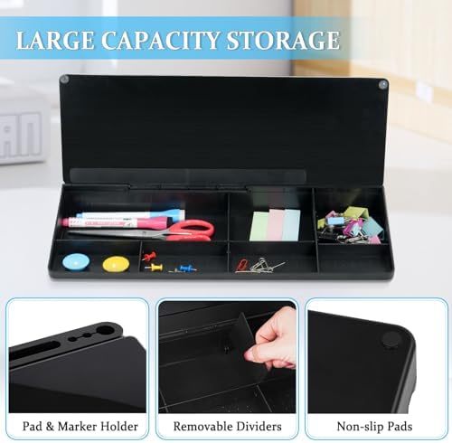 DOLLAR BOSS Glass Desk Whiteboard Small Dry Erase Board, All Black