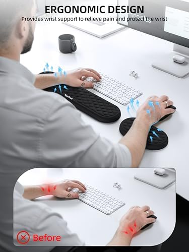 Ergonomic Wrist Rest, Full-Size Keyboard & Mouse Wrist Support Pad, Black