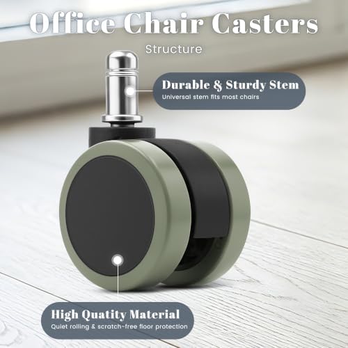 Mellewell 2" Office Chair Wheels, Caster Replacement, Gray Green, 5 PCS