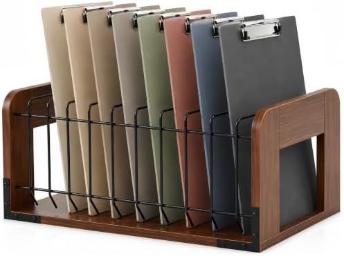 1 Pcs Vertical Clipboard Holder, 12Slot Clipboard Storage Rack, Walnut