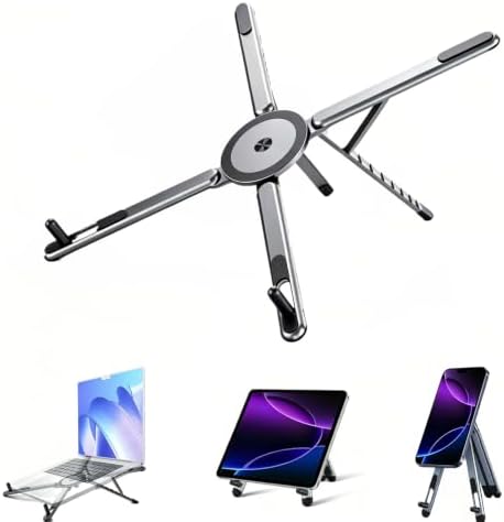 Foldable Laptop Stand, Adjustable w/Magnetic Phone Holder, Aluminum 10-16"