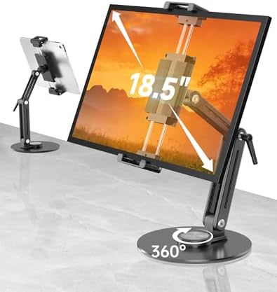 Portable Monitor Stand Desk Holder- Large Clamp Support up to 12.9 14.6 15.6 18.5 inch 360° Rotating Base Swivel for iPad Pro/Mini/Air/Surface Strong Bearing Weight Over 5.5lbs (Up to 17.3'')
