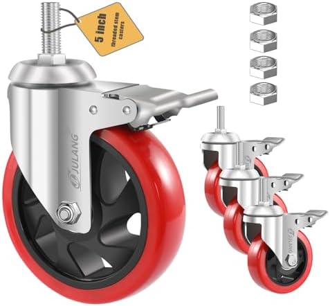 5 inch Caster Wheels 1/2" Threaded Stem Casters Set of 4 Heavy Duty