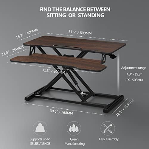 FITUEYES Height Adjustable Standing Desk 32” Wide Sit to Stand Converter