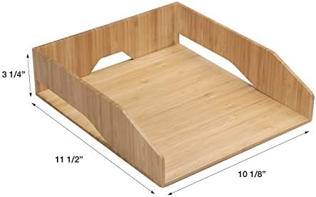 MobileVision 2 Pack Stackable Bamboo Paper Tray Office Organizer for Files, Documents, Letter Sorter, Envelopes and Magazine Holder