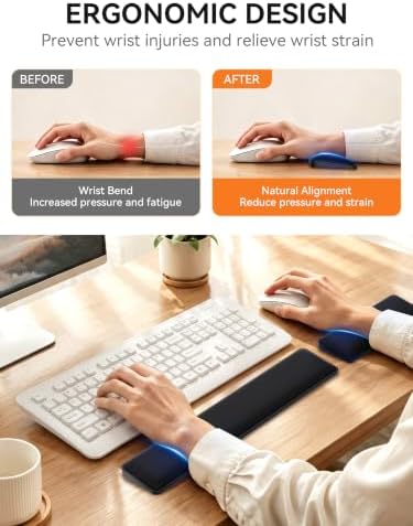 Cooling Gel Wrist Rest Set, Full-Size Keyboard & Mouse Wrist Support Pad