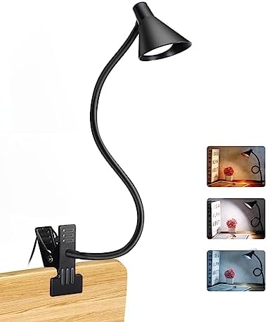 LiFMIRA Clip on Light USB Reading Light Desk Lamp 3 Color Modes Black