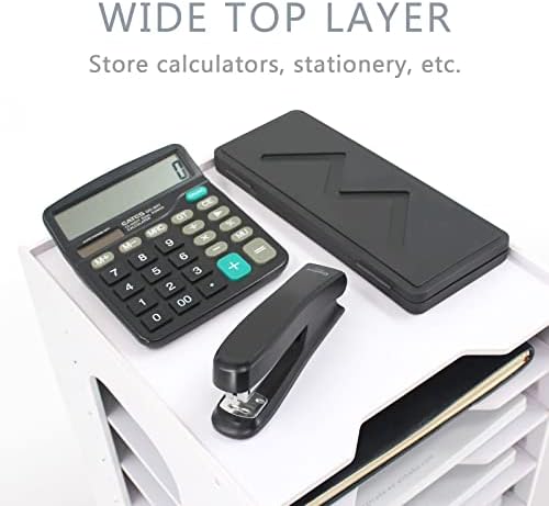 SONGWAY File Organizer for Desk - 7 Tier Document Holder with Removable Shelves, Letter Mail Rack, File Sorter Organizer, A4 Paper Storage Holder, Desktop Organizer for Home Office School, White