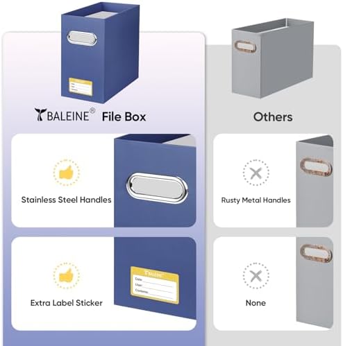 BALEINE 4PK File Organizer Box, Cardboard File Folder Organizer with Handle