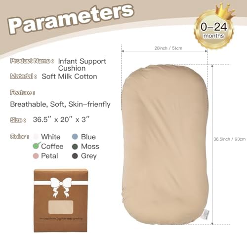 Baby Lounger Oversized 0-24 Months, Home and Travel Infant Cushion-Coffee