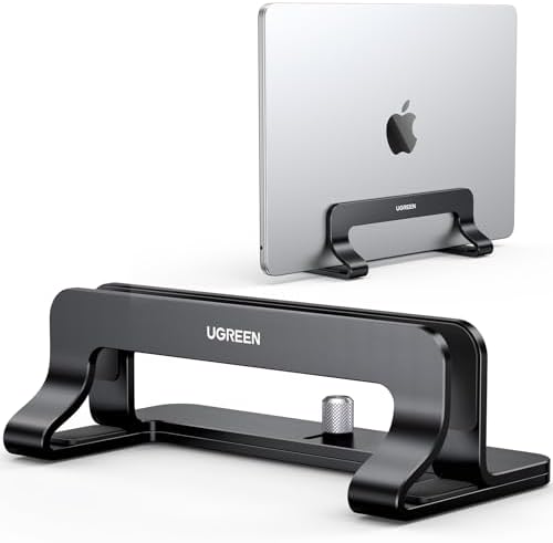 UGREEN Vertical Laptop Stand Holder for Desk Compatible with MacBook Pro, MacBook Air Stand Vertical Aluminum Adjustable for Up to 17.3 Inch Gaming Laptop, Black
