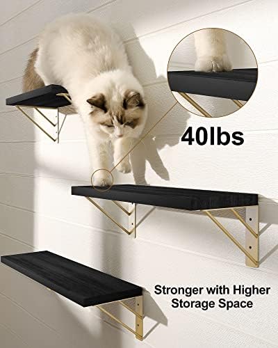 BAYKA Wall Mounted Floating Shelves (Black and Gold, Set of 3, 16" Mixed)
