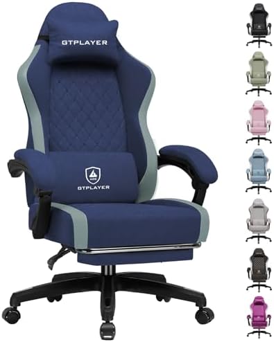 GTPLAYER Gaming Chair, Ergonomic Computer Chair with Footrest and Lumbar Support, High Back Recliner Chair 350lbs, Height Adjustable for Home Office, Deep Blue