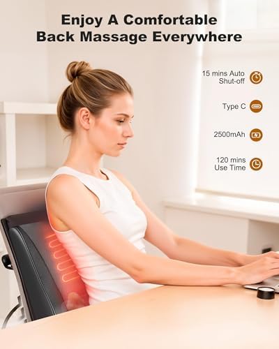 Snailax Shiatsu Back Massager with Heat, Cordless 4D Neck Massage Pillow