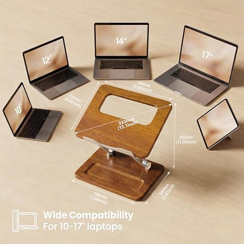 Adjustable Laptop Desk Stand Wood with Storage Slot