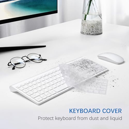 Wireless Keyboard and Mouse Ultra Slim Combo, TopMate - Matte White