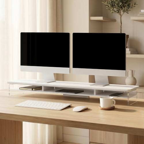 Fenge 42.5" Dual Monitor Stand with Clear Acrylic Legs, White