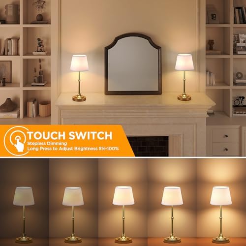 LUTEC Cordless Table Lamp, Battery Operated Lamp with 3 Color Temps and Stepless Dimming, 5200mAh Portable Rechargeable Table Lamp for Restaurant/Bedroom/Bars/Outdoor (Brushed Gold)