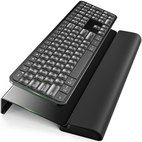 Compact Keyboard Stand w/Silicone Wrist Rest & 3-Level Height Adjustment, Klearlook Acrylic 16.85 x 5.5 inches Space-Saving Computer Keyboard Riser w/Storage Slot for Comfortable Typing - Black