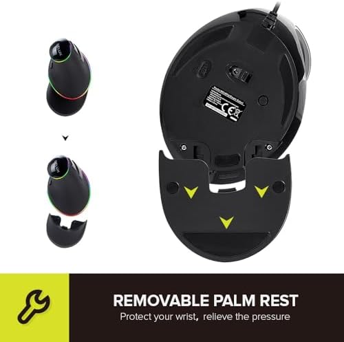 DELUX Ergonomic Vertical Mouse, Wired Ergo Mouse for Large Hands, 6 Programmable Buttons, Up to 12800 DPI, Removable Wrist Rest, Vibrant RGB Backlit, for Windows 7/8/10/XP/Vista (M618Plus RGB-Wired)