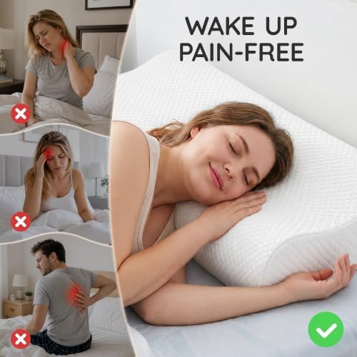 AM AEROMAX 32" King Contour Memory Foam Pillow for Neck Pain Relief, White