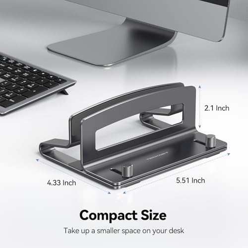 TECKNET Vertical Laptop Stand, Adjustable Aluminum Laptop Stand (Fits Up to 17.3"), Space-Saving Vertical Stand with Non-Slip & Scratch-Resistant Silicone, Compatible with MacBook Pro/Air, Dell, HP