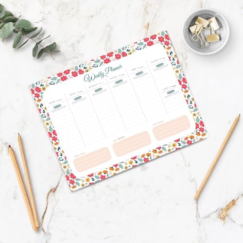 BLU MONACO | Weekly Planner Notepad Tear Off Floral | This Week Notepad 8.5 x 11 | Weekly Dashboard Planner Paper Source Weekly Planner 2026 Style