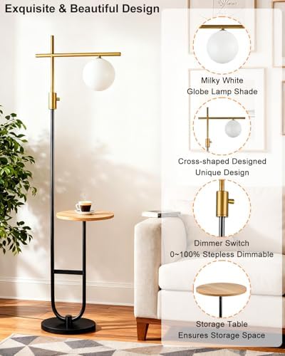 66IN Floor Lamp with Table, Modern Shelf Lamp for Living Room,Black