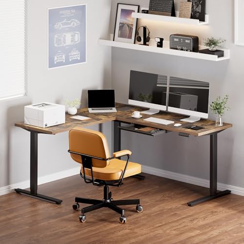 SANODESK 71x63 Electric L-Shaped Corner Standing Desk with Drawer