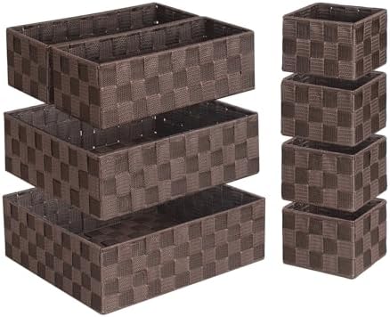 Posprica Woven Baskets, Storage Baskets for Organizing (Set of 8), Cube Baskets Bin Container Matching Storage Boxes Organizers for Pantry, Office, Shelves, Media-room