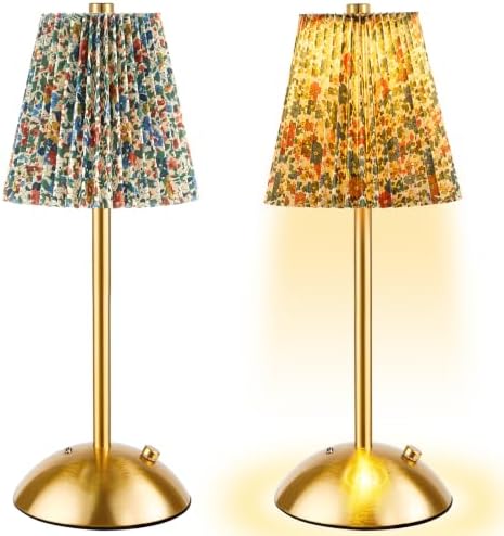 2 Pcs Cordless Table Lamp Rechargeable Touch Lamp, Gold Floral