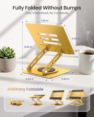 LOXP Adjustable Tablet Stand, 360 Rotating with Heavy-Duty Base - Gold