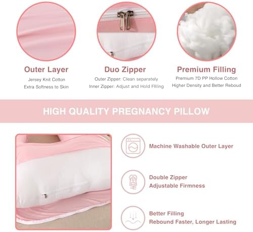 ALLOPERA Pregnancy Pillow, Full Body 57 Inch Maternity Pillow with Removable Washable Cover - Sleep Support for Legs, Back, Neck, Shoulder, HIPS, Belly for Pregnent Women, Pink Milk Fiber Cover
