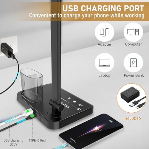 Dimmable LED Desk Lamp with USB Charging Port Bright 50 Lighting Modes