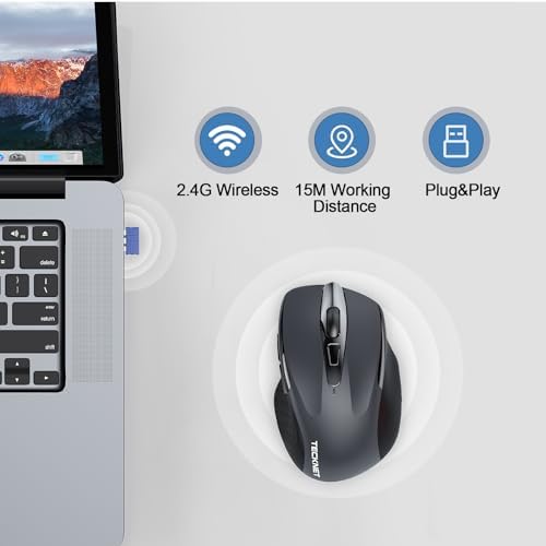 TECKNET Wireless Mouse Rechargeable, 2.4G Computer Mice with USB-A Receiver