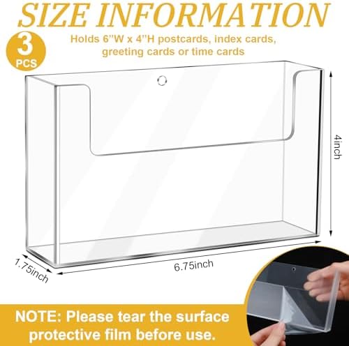 DoubleFill Post Card Holder Display Stand 6 x 4 Inch Wall Mount Index Clear Acrylic Organizer Small Brochure Hanging Pamphlet Holder for Flyer Magazine File Display(3 Pack)