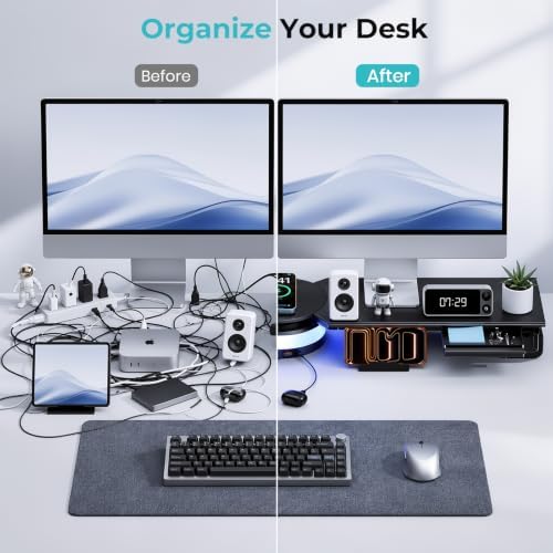 Dual Monitor Stand Riser with USB Hub, 15W Wireless Charging & RGB