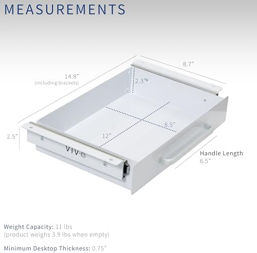 VIVO White 13 x 9 inch Under Desk Storage Drawer, DESK-DR1H-W