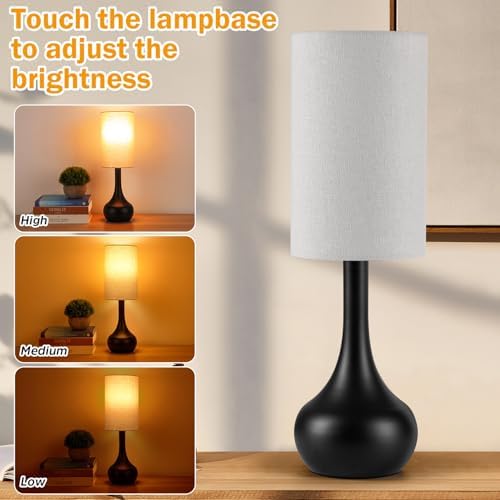 2 Pack Touch Bedside Lamp for Nightstand,3-Way Dimmable,Space Saving & No Assembly Required, Upgraded Small Droplet Vintage Black Table Lamp for Bedroom, Living Room (Bulb Included)