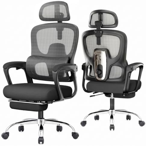 Ergonomic Office Chair with Footrest, 90-145° Reclining Mesh Desk Chair