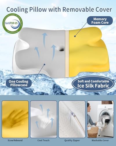 Besyodo Cervical Neck Pillow for Pain Relief - Ergonomic Pillow for Neck Support, Contour Memory Foam Pillows for Sleeping, Orthopedic Bed Pillow for Side Back Stomach Sleepers (Gray+White)