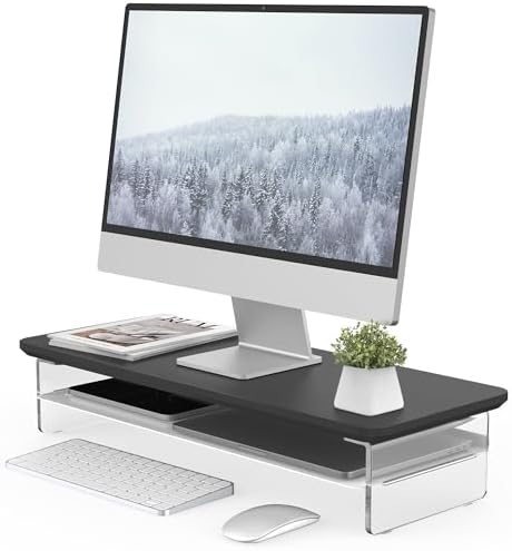Fenge 23.6" Monitor Stand with Clear Acrylic Legs, Black