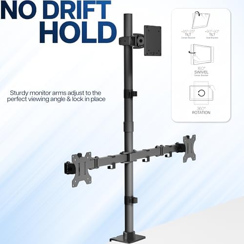 VIVO Triple Monitor Extra Tall Desk Mount for up to 49 inch Ultrawides on Center Bracket and 27 inch Screens on Side Brackets, Holds up to 44 lbs, Black, STAND-V103T