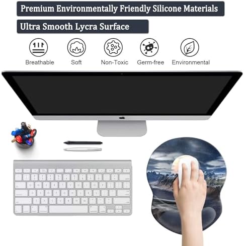 Ergonomic Wrist Support Mouse Pad - Comfortable Computer Mouse Pad with Non-Slip PU Base for Home Office Working Gaming (Aesthetic Moon)