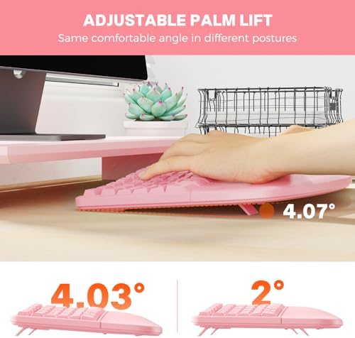 MEETION Ergonomic Keyboard Mouse Combo, Split Design, Vertical Mouse, Pink