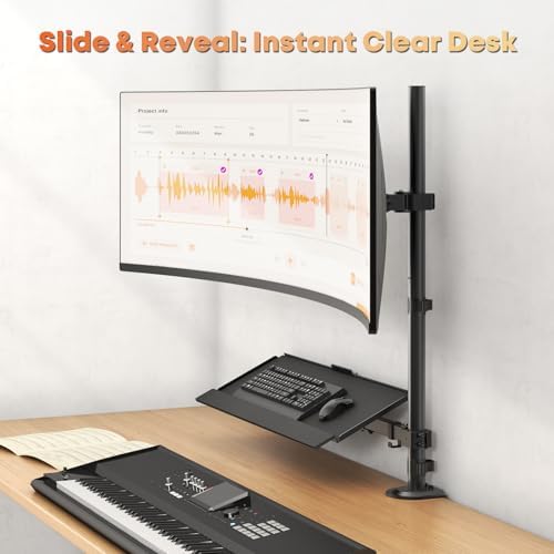 PUTORSEN 49''Monitor Arm with Keyboard Tray, Keyboard Desk Mount
