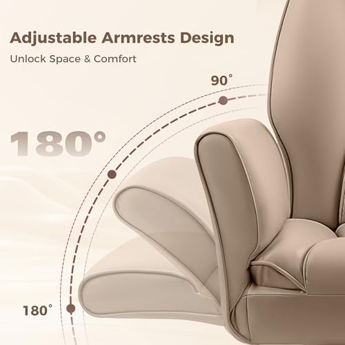 Big and Tall Office Chair, Flip Armrests for Pets & Cross Legged Sitting, Ergonomic Leather Executive Desk Chair with Foot Rest, High-Back Reclining Computer Chairs for Home Office Gaming, Khaki